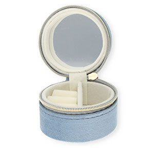 Sieraden reisdoosje met spiegeltje rond Grey blue