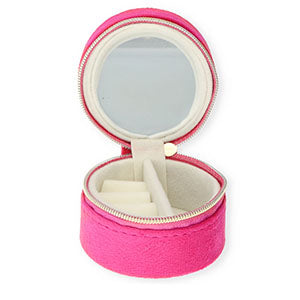 Sieraden reisdoosje met spiegeltje rond Hot pink